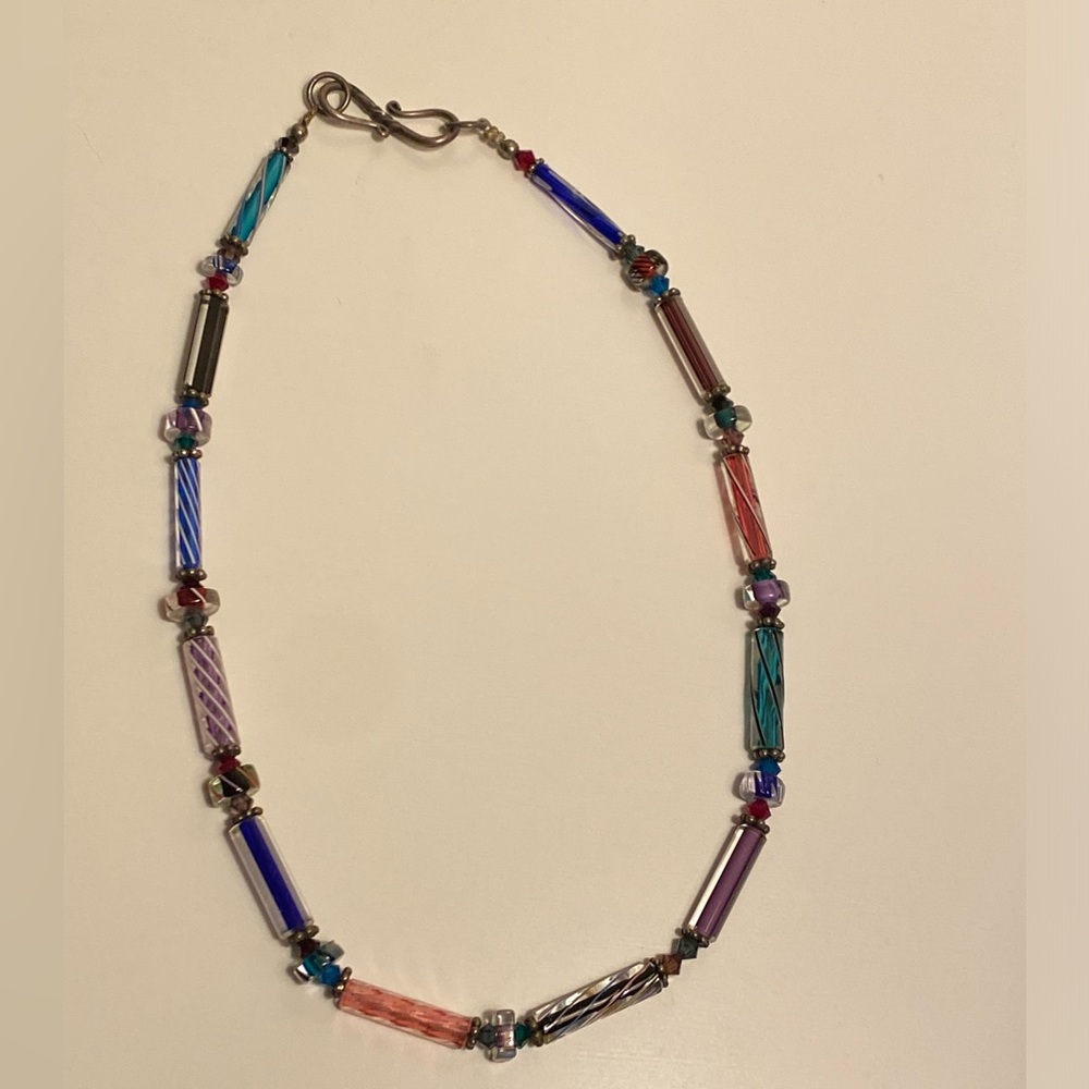 Hand blown glass tube beaded necklace - Picture 6 of 7